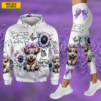 Highland Cow & Flowers - Personalized Highland Cow Hoodie and Leggings