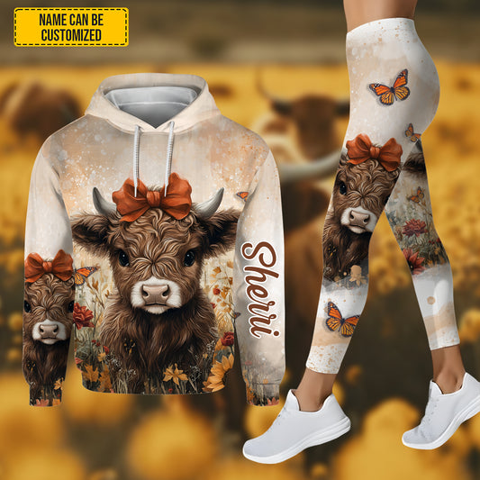 Highland Cow Flower - Personalized Hoodie and Leggings