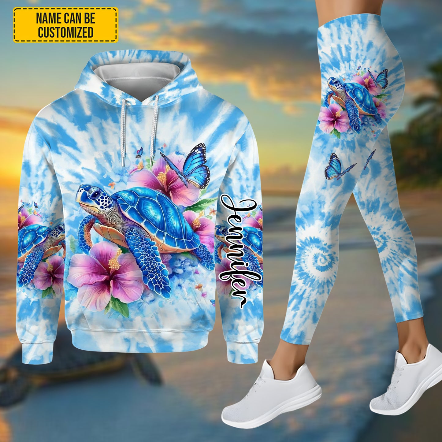 Turtle & Floral - Personalized Hoodie and Leggings