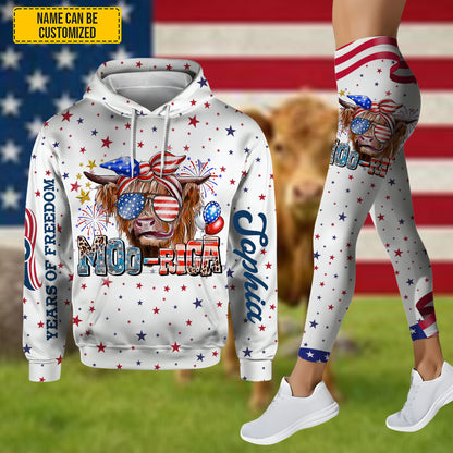 Moo-rica Freedom 250 – Personalized Patriotic Cow Hoodie & Leggings