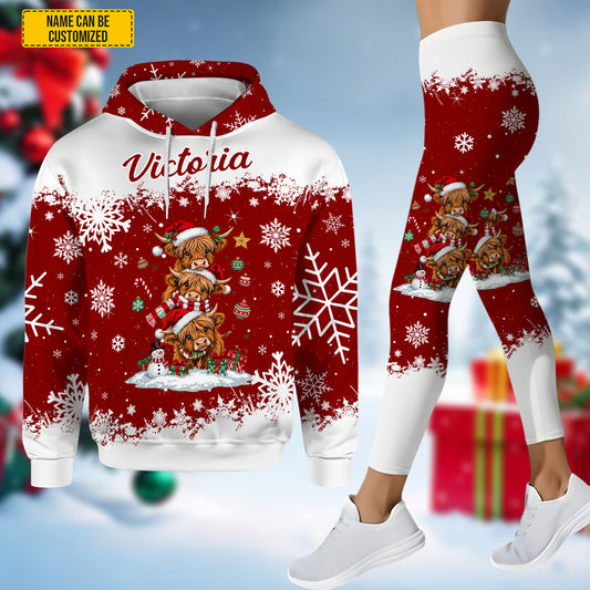 Personalized Christmas Highland Cow Hoodie and Leggings