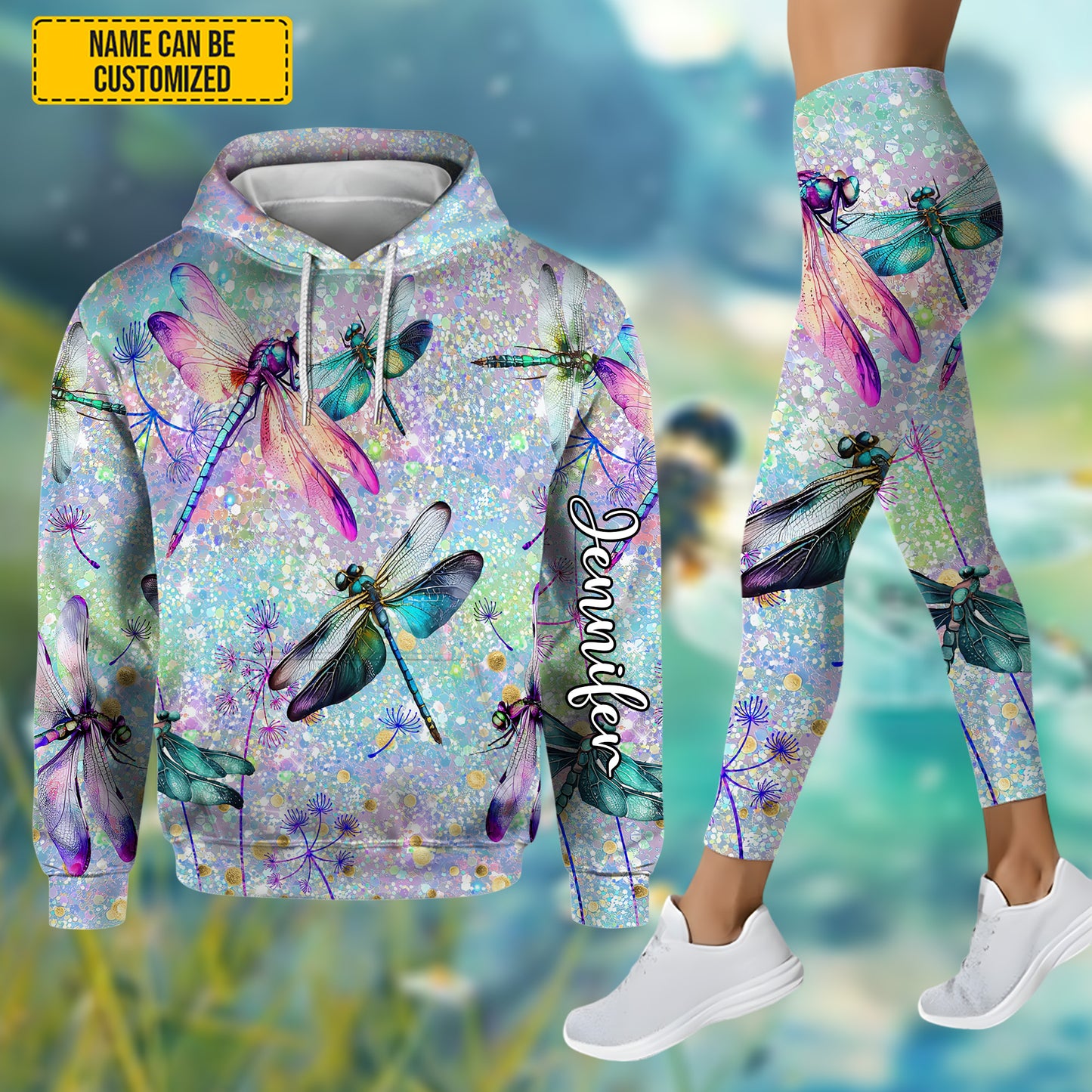 Dragonfly Sparkle - Personalized Hoodie And Leggings