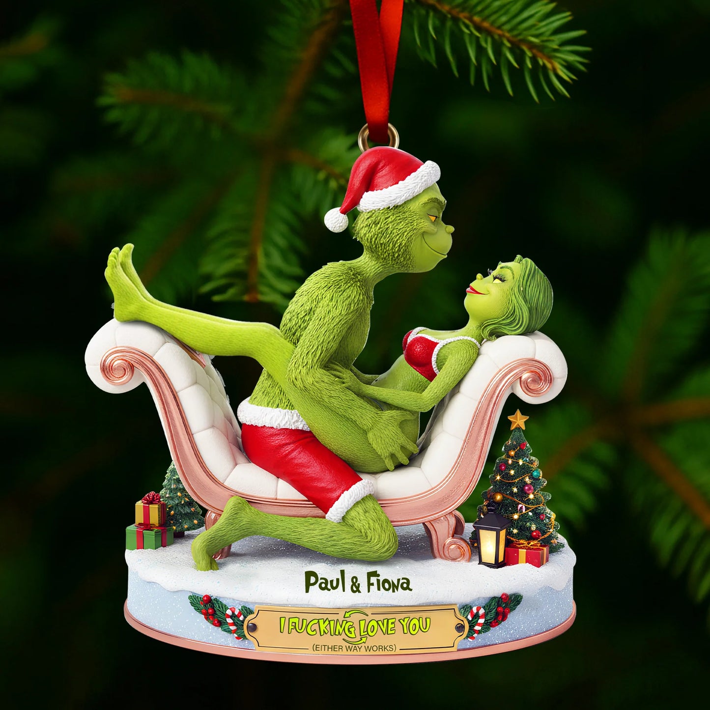Naughty Green Couple - Personalized Couple Ornament