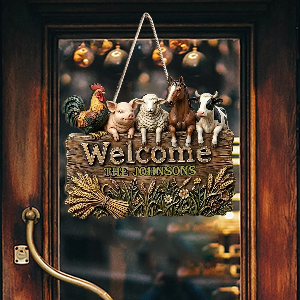 Welcome To Our Farm - Personalized Farmer Custom Shaped Wood Sign