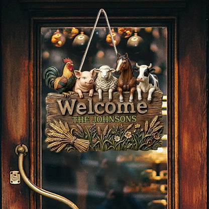 Welcome To Our Farm - Personalized Farmer Custom Shaped Wood Sign