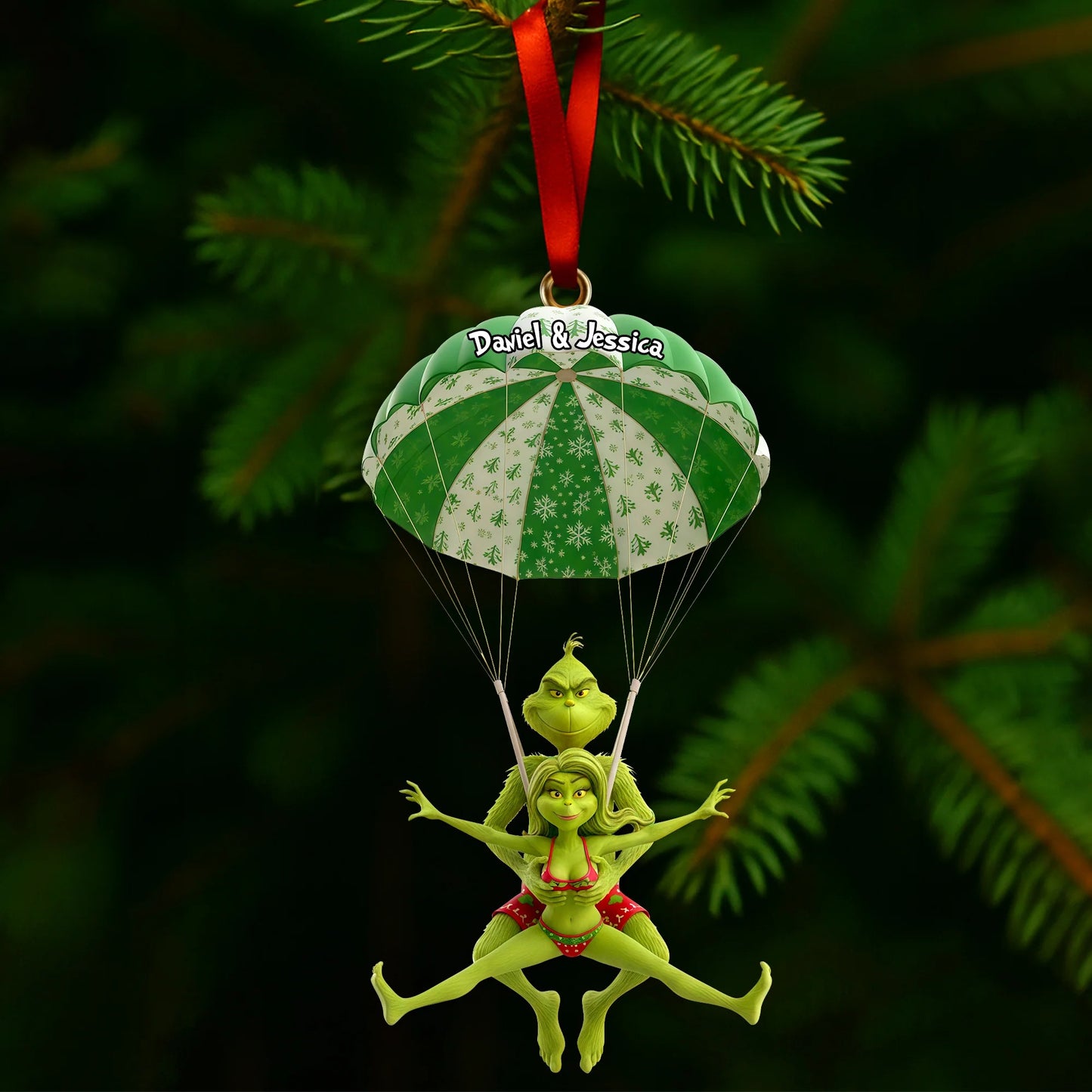 Naughty Green Parachute Couple - Personalized Gifts For Couple Ornament
