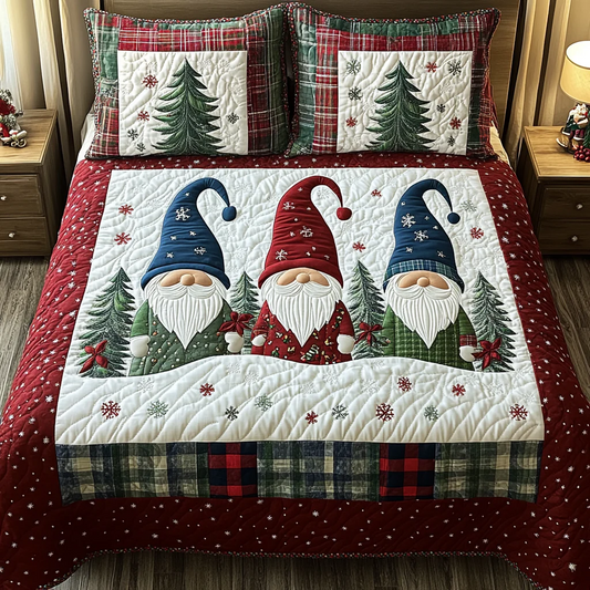 Gnome Haven 3-Piece Quilted Bedding Set