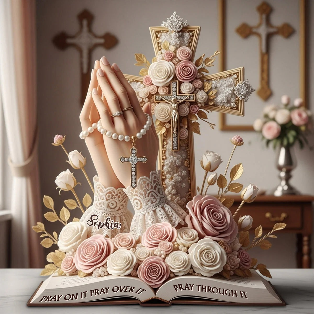 Pray On It Pray Over It Pray Through It - Personalized Christian Acrylic Plaque