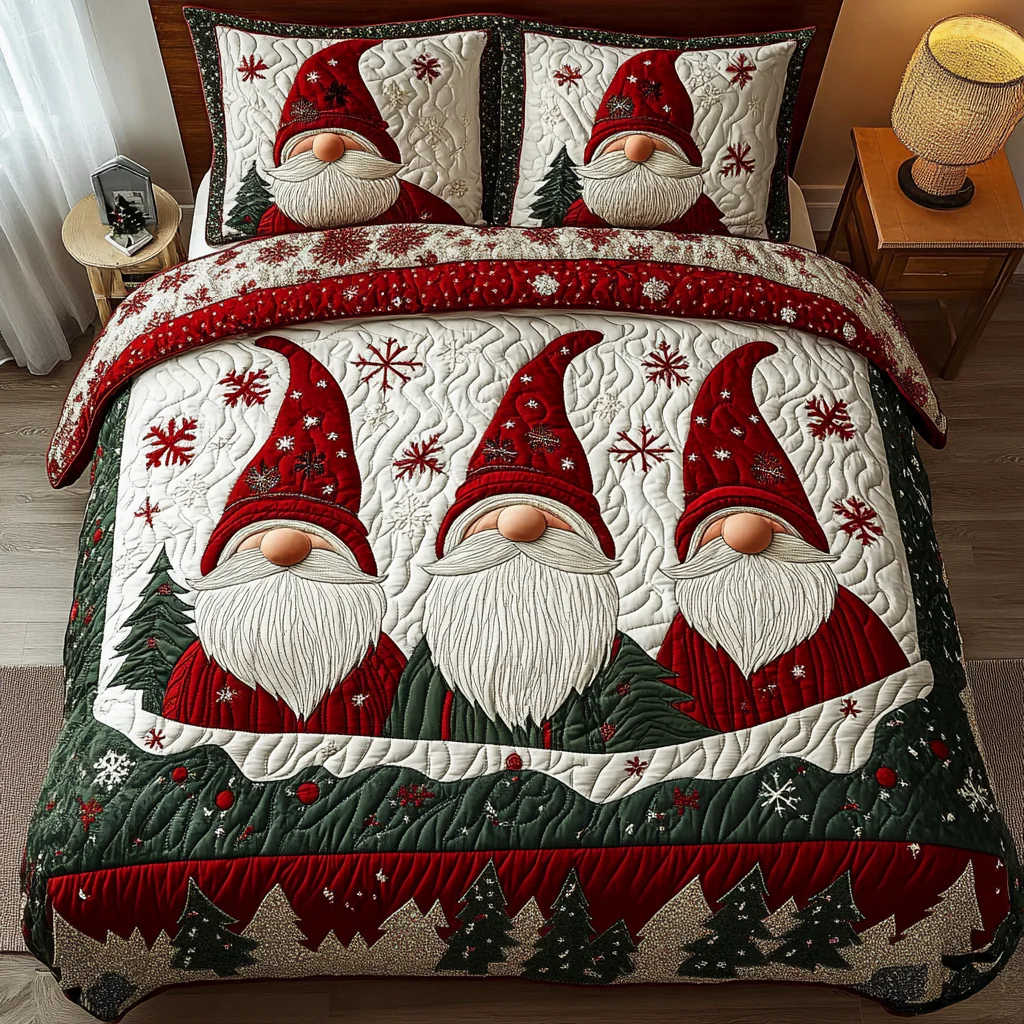 Gnome Joy 3-Piece Quilted Bedding Set