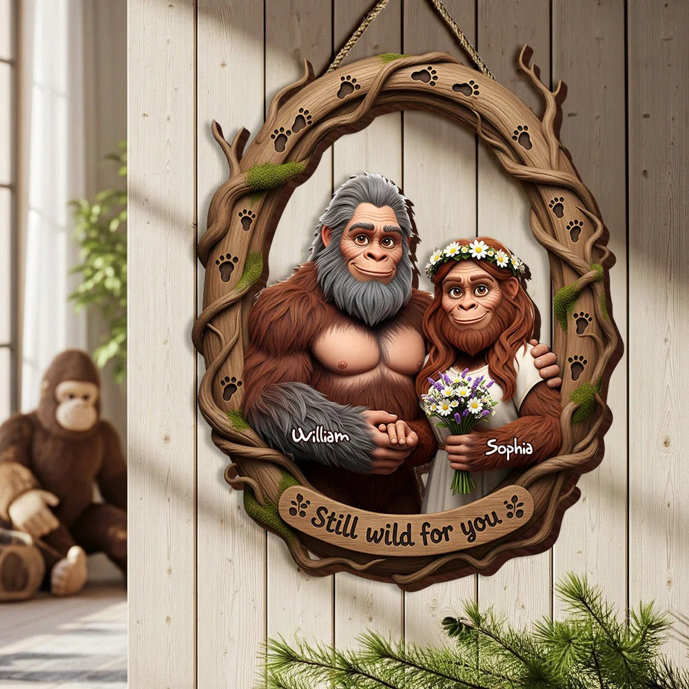Bigfoot Couple Wood Sign - Personalized Xmas Gifts For Couple