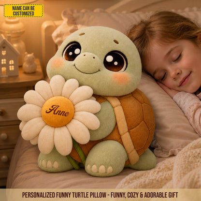 Daisy Dreams Turtle – Personalized Custom Shaped Pillow
