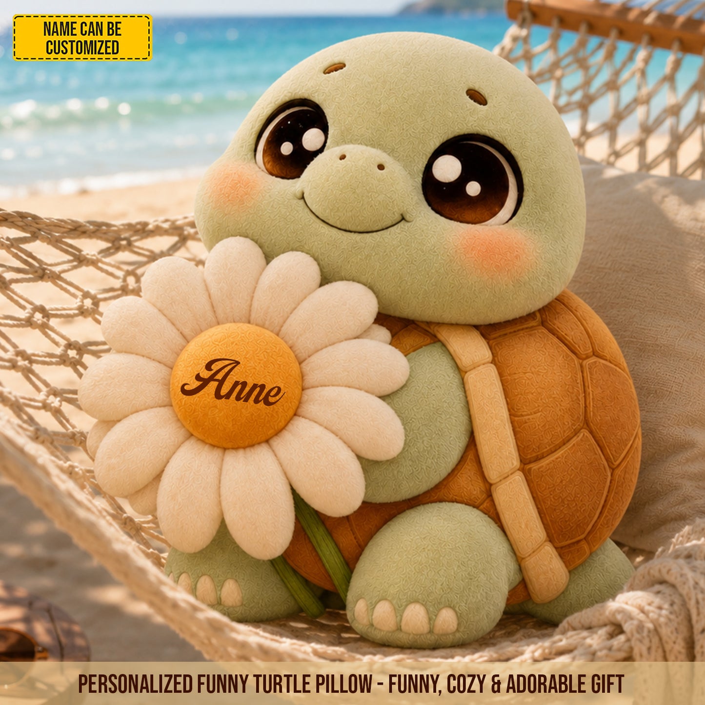Daisy Dreams Turtle – Personalized Custom Shaped Pillow