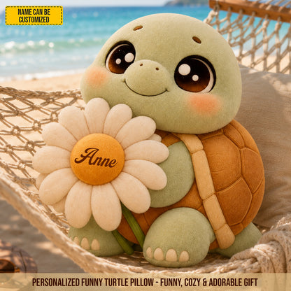 Daisy Dreams Turtle – Personalized Custom Shaped Pillow