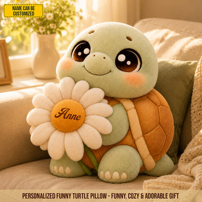 Daisy Dreams Turtle – Personalized Custom Shaped Pillow
