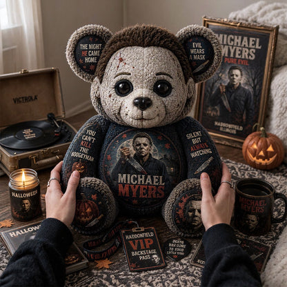 Michael Myers Bear Custom Shaped Pillow – Halloween Horror Boogeyman Fan Gift