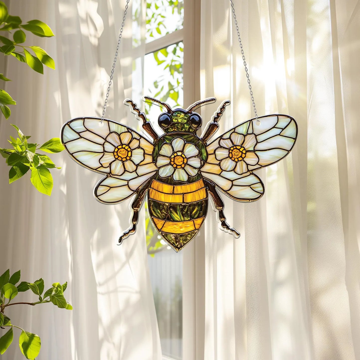 Bee and Daisy Acrylic Window Hanging