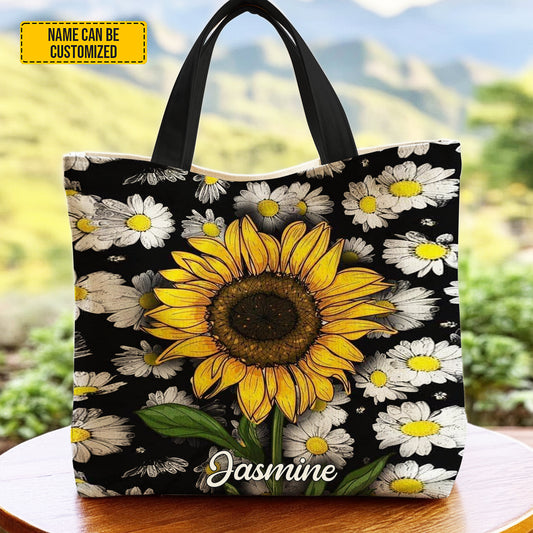 Personalized Sunflower & Daisy Tote Bag