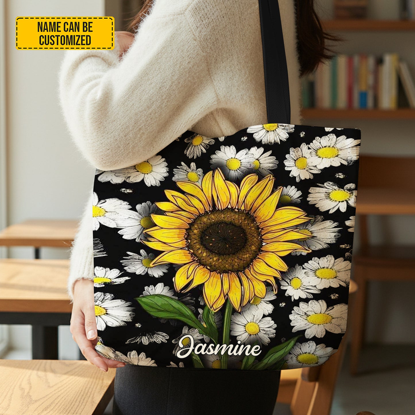 Personalized Sunflower & Daisy Tote Bag