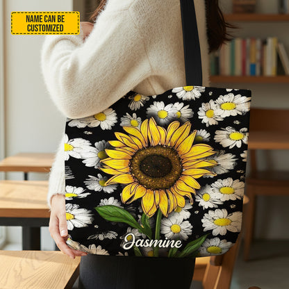 Personalized Sunflower & Daisy Tote Bag
