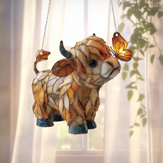 Highland Cow and Butterfly Acrylic Window Hanging