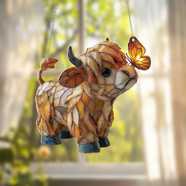 Highland Cow and Butterfly Acrylic Window Hanging