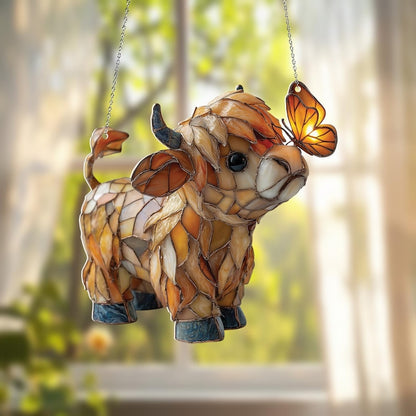 Highland Cow and Butterfly Acrylic Window Hanging