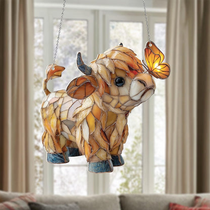 Highland Cow and Butterfly Acrylic Window Hanging