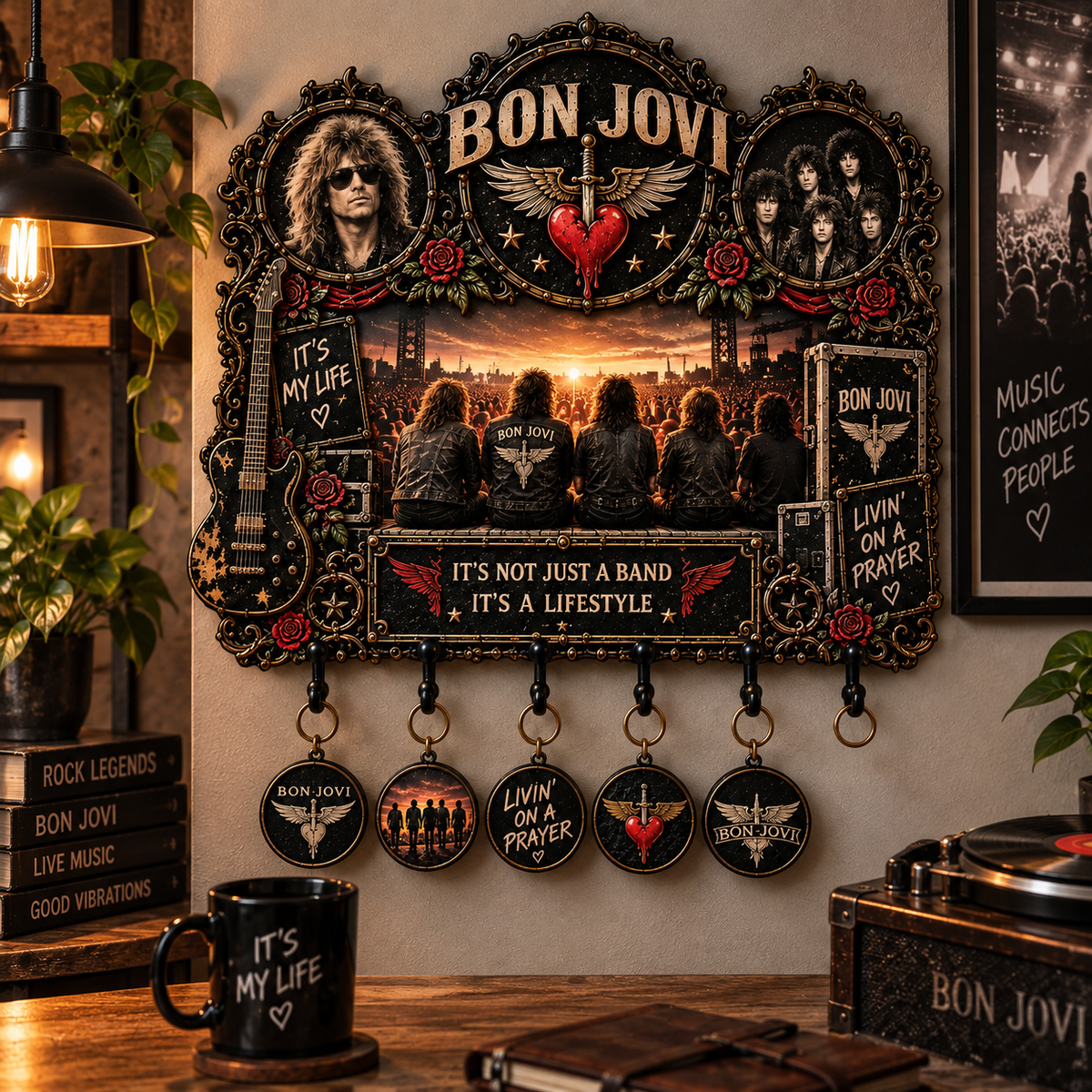 Bon Jovi Vintage Rock Wall Key Holder – Music Legend Wall Key Rack