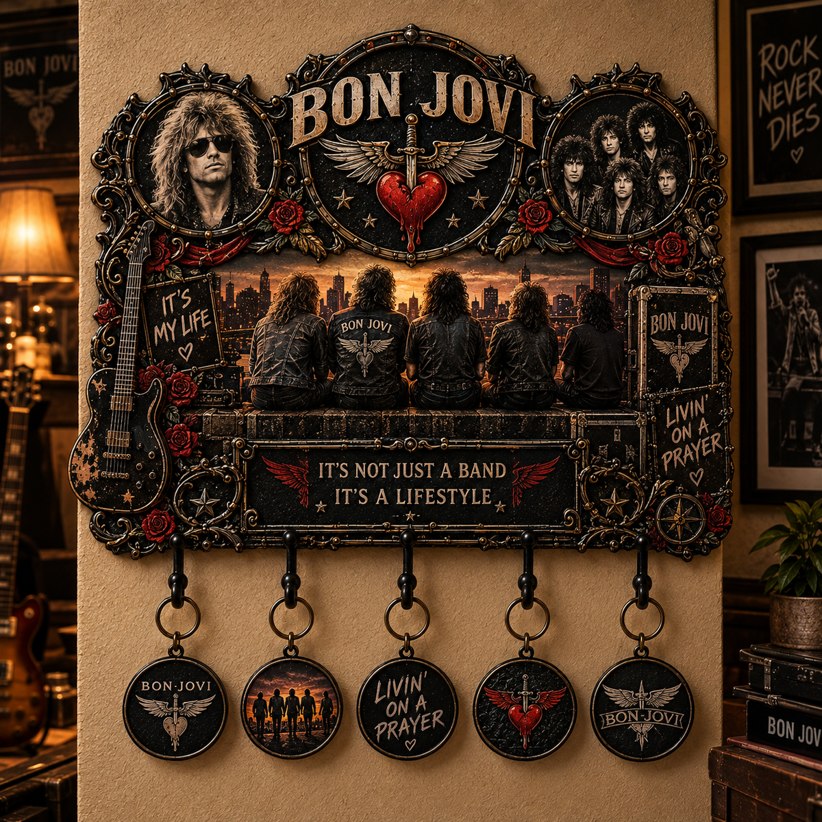 Bon Jovi Vintage Rock Wall Key Holder – Music Legend Wall Key Rack