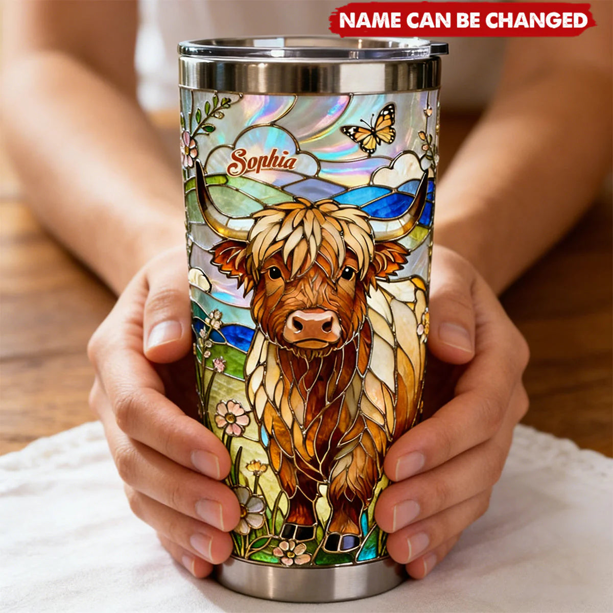 Personalized Cow Stained Glass Tumbler