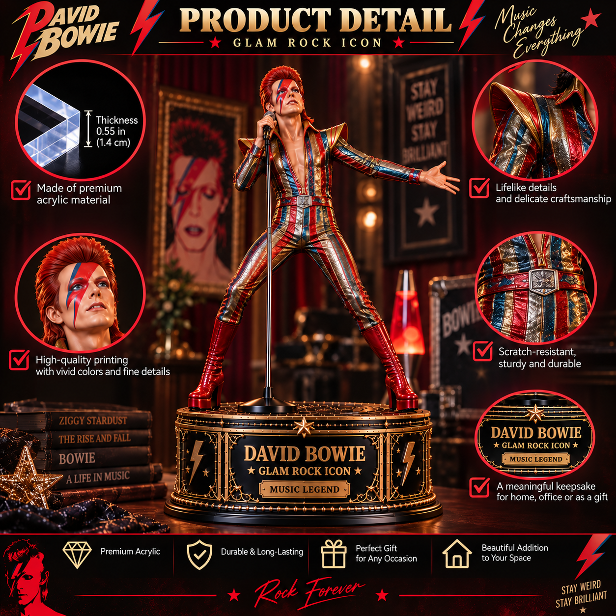 David Bowie Glam Rock Icon – Collectible Acrylic Plaque