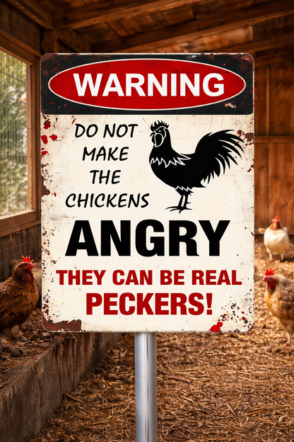 Warning Do Not Make The Chcickens Angry - Funny Chicken Metal Sign