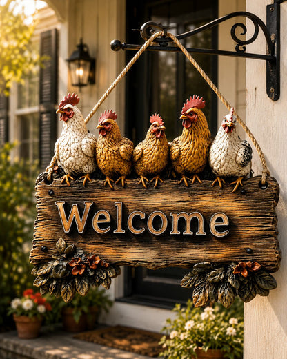 Chicken Coop Welcome Rustic Shaped Wood Sign – Farmhouse Gift For Chicken Lovers