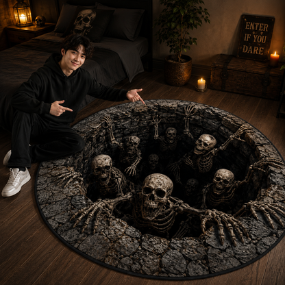 3D Skeleton Abyss Illusion Round Area Rug