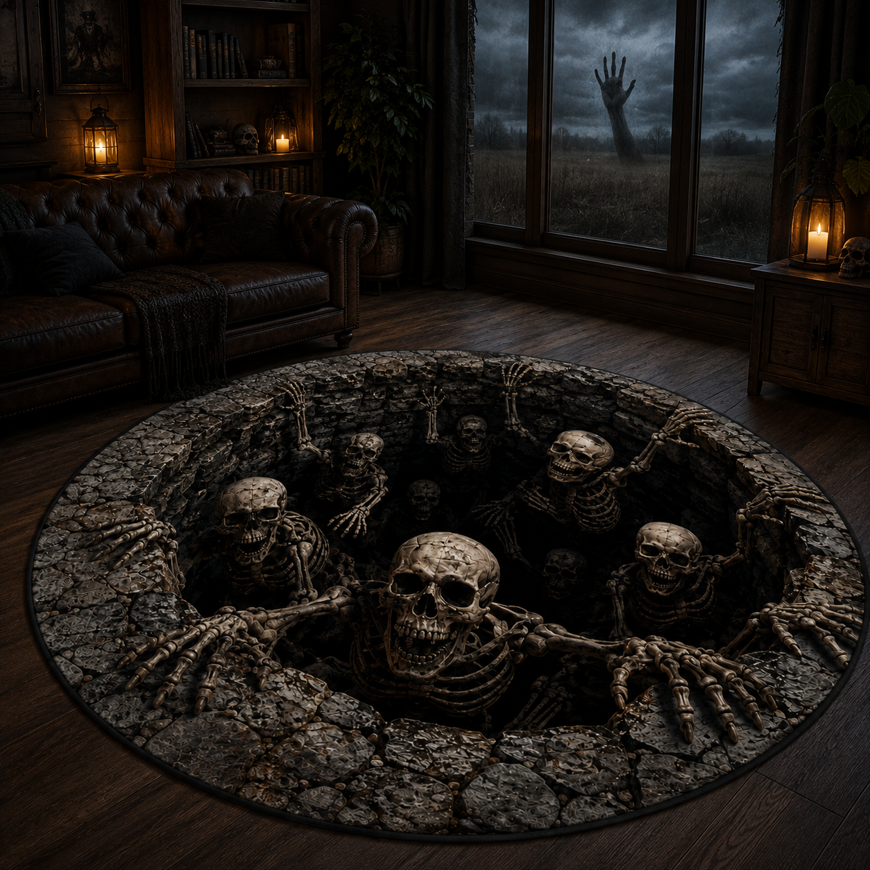 3D Skeleton Abyss Illusion Round Area Rug