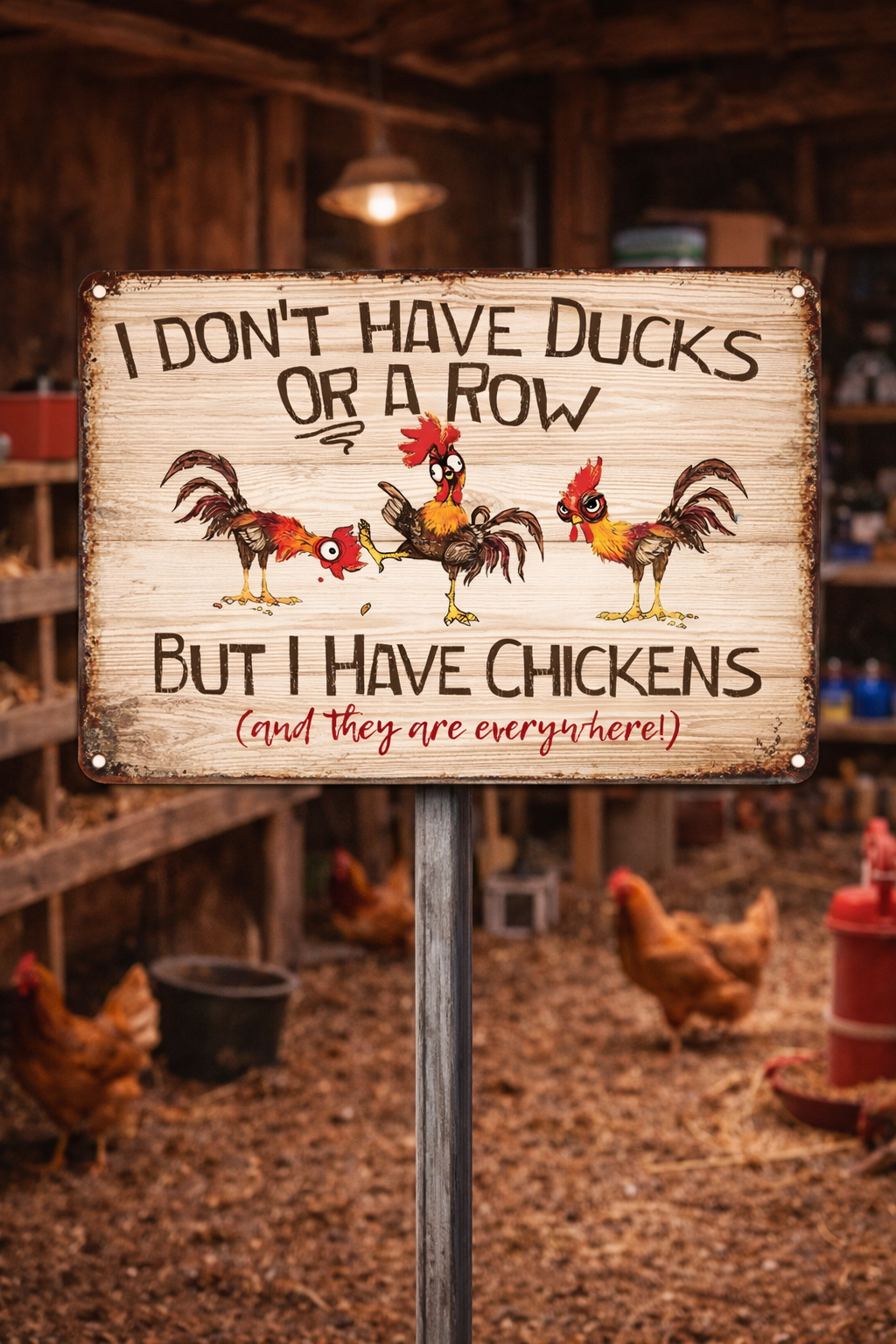 I Don't Have Ducks Or A Row - Funny Chicken Metal Sign