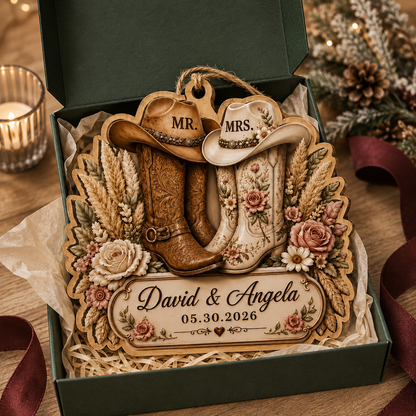Personalized Western Mr. & Mrs. Cowboy Boots Wooden Ornament