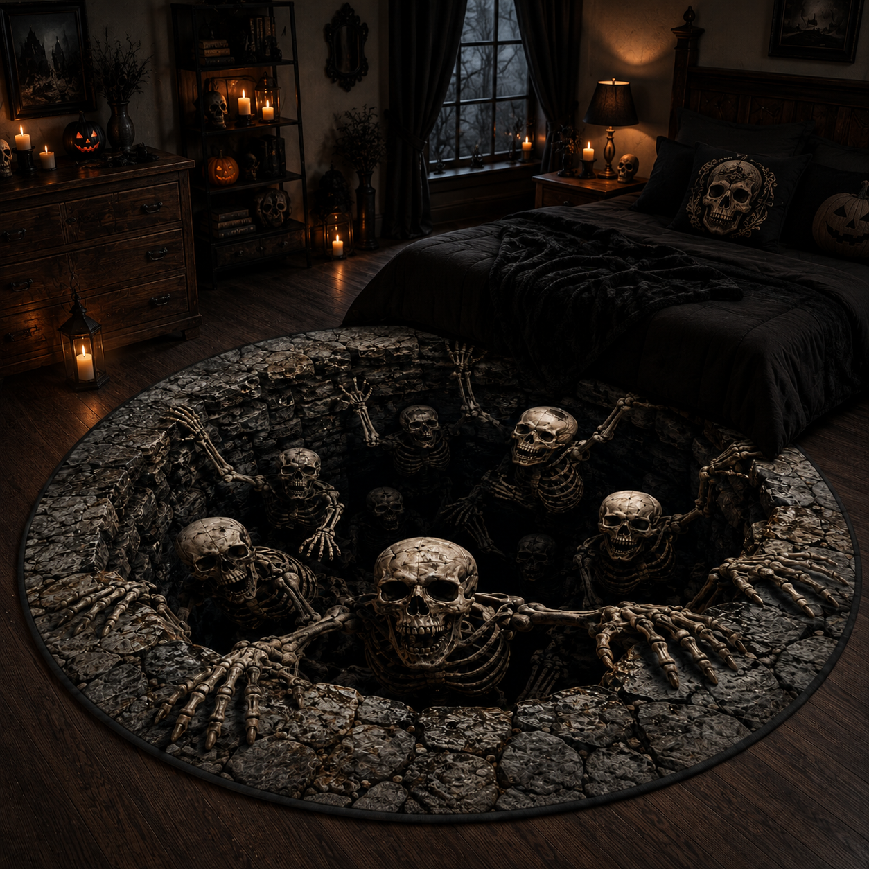 3D Skeleton Abyss Illusion Round Area Rug