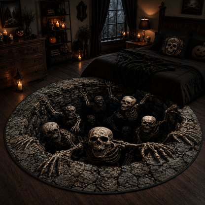 3D Skeleton Abyss Illusion Round Area Rug