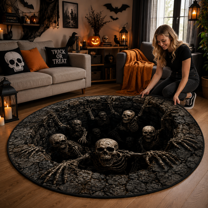 3D Skeleton Abyss Illusion Round Area Rug