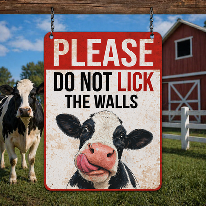 Please Do Not Lick The Walls Cow Metal Sign