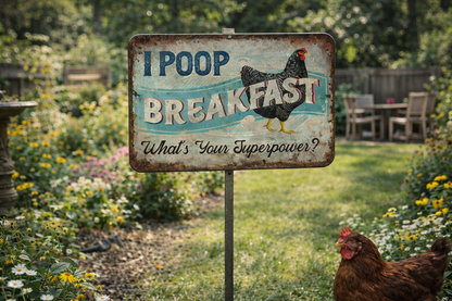 I Poop Breakfast What's Your Superpower - Funny Chicken Metal Sign