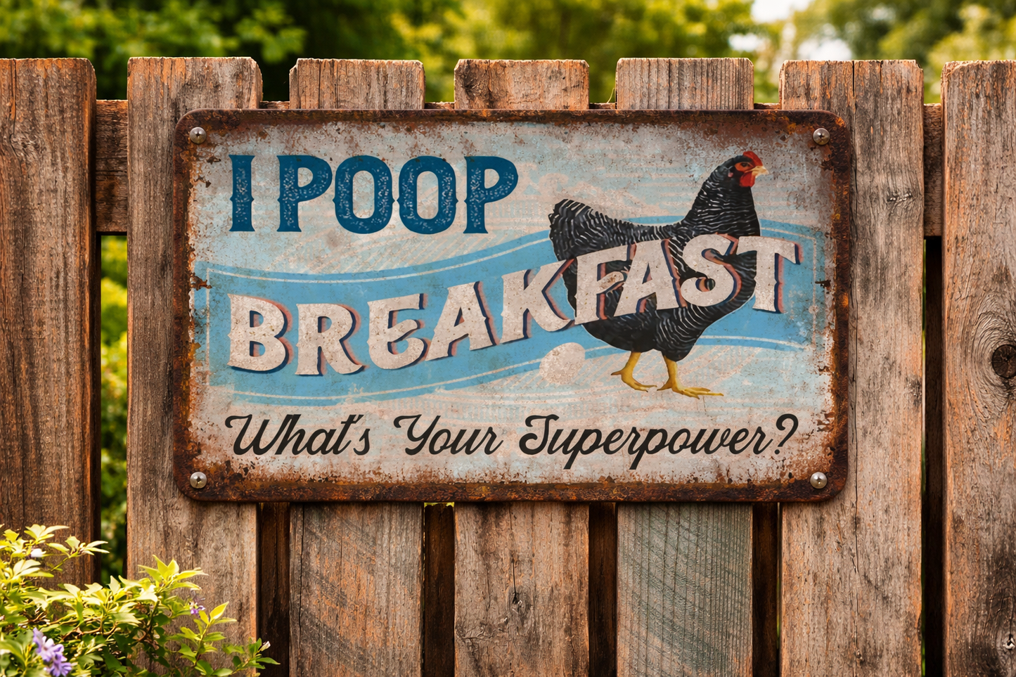 I Poop Breakfast What's Your Superpower - Funny Chicken Metal Sign