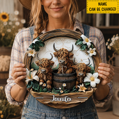 Love Highland Cows - Personalized Round Wood Sign