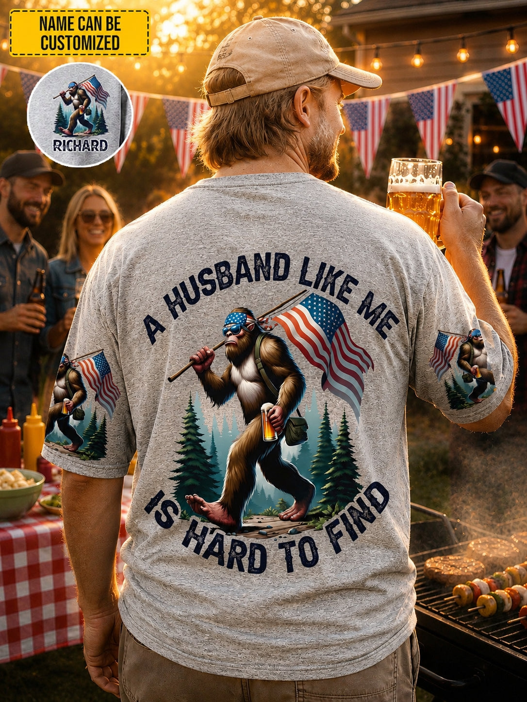 A Husband Like Me Is Hard To Find – Personalized Bigfoot American All Over Print Shirt