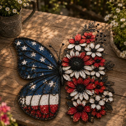 Patriotic Butterfly Metal Sign - Gift For Home Decor