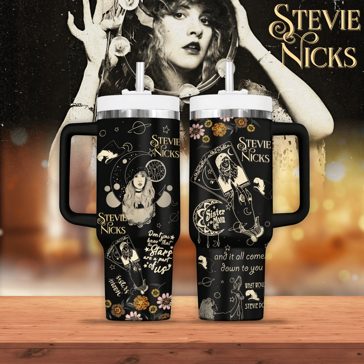 Gypsy Hippie Vintage Rock Floral Tumbler With Handle 40oz