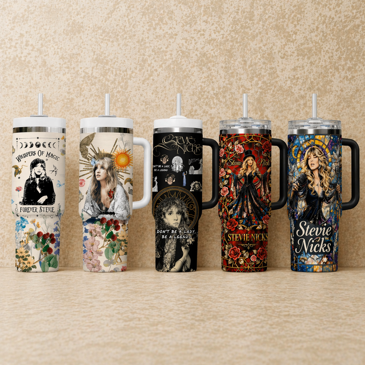 Gypsy Hippie Vintage Rock Floral Tumbler With Handle 40oz