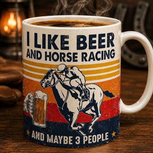 I Like Beer And Horse Racing Funny Vintage Mug