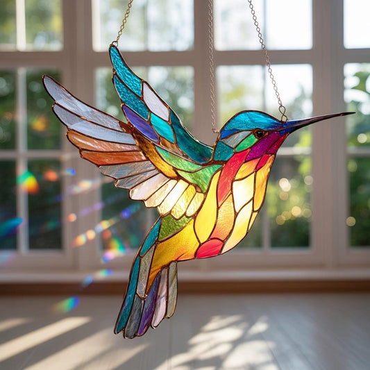 Colorful Hummingbird Acrylic Stained Glass Suncatcher